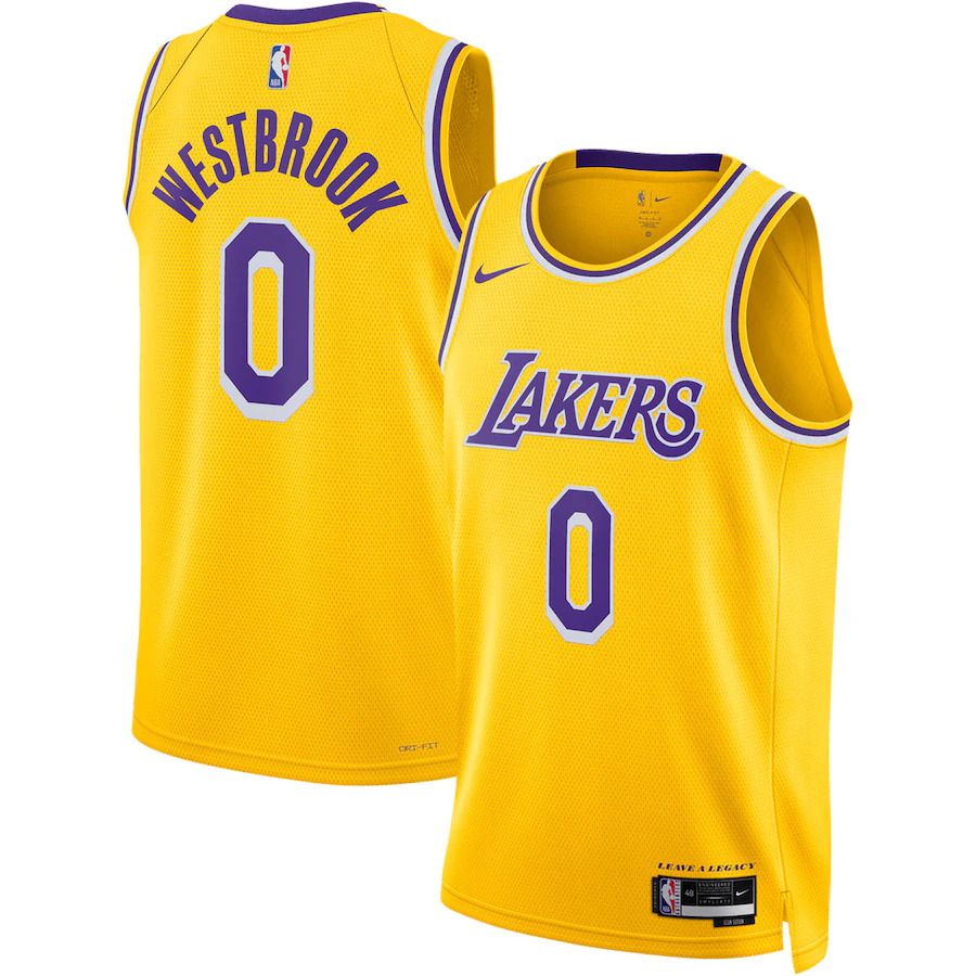 Men Los Angeles Lakers #0 Russell Westbrook Nike Gold 2022-23 Swingman NBA Jersey